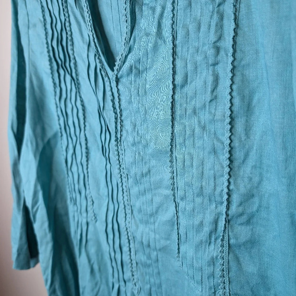 J Jill Size M Pintuck  Pleat Tunic Top Half Sleeve 100% Linen Shirt Blouse Long - Picture 6 of 9